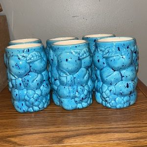 Vintage Mood Indigo by Inarco Stemless Blue Fruit Ceramic Glass Goblet Cup Set